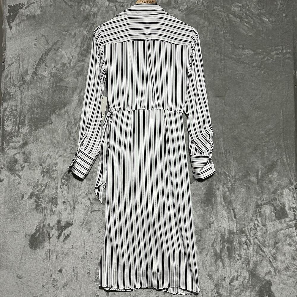 Worthington Striped Wrap Midi Dress Womens Sz S White Slinky Elegant Office Wear - Picture 7 of 9